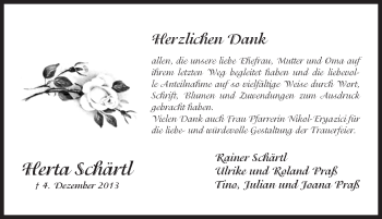 Traueranzeige von Herta Schärtl von Pegnitz-Zeitung